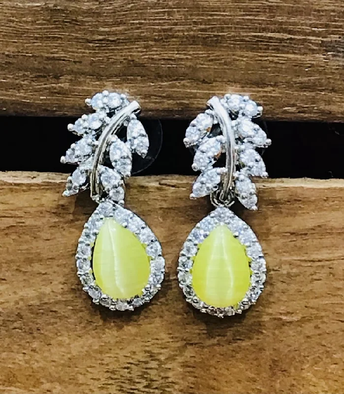 ear jackets for women -Beautiful American Diamond Yellow Color Earrings