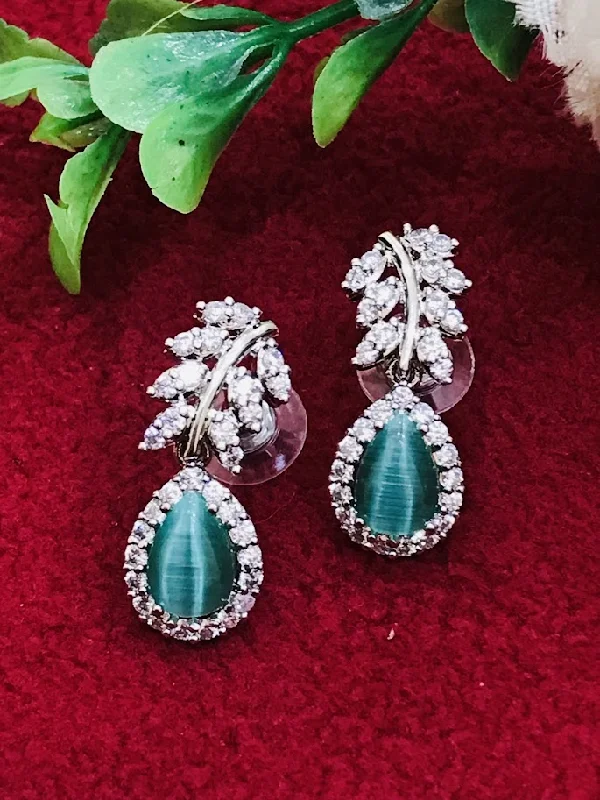 pearl stud earrings for women -Beautiful Teal Green Color American Diamond Earrings