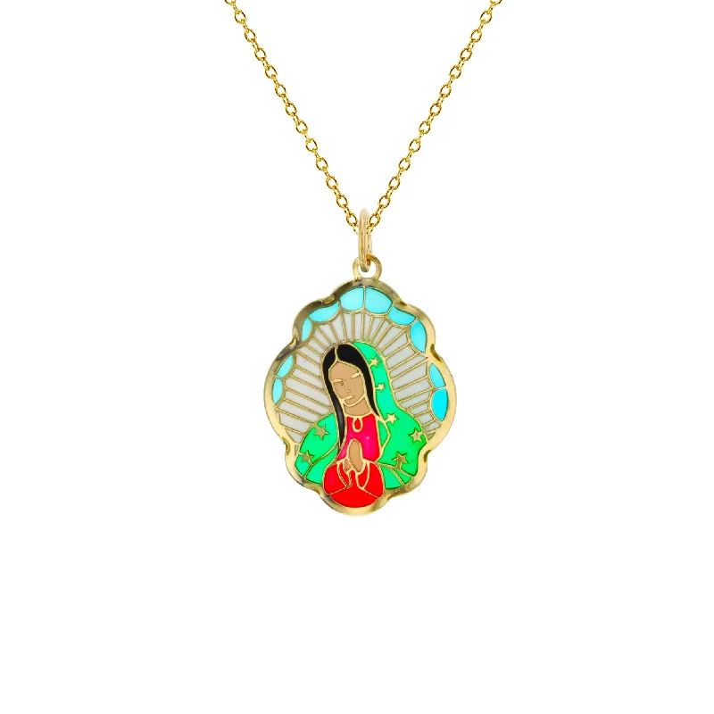 personalized necklaces for women -Colorful-Enameled Praying Virgin Mary Fancy Necklace (14K)