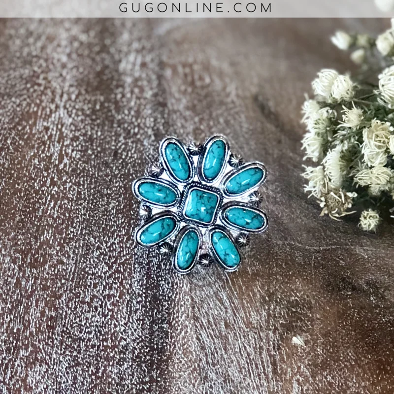 wedding sets for women -Turquoise Flower Ring