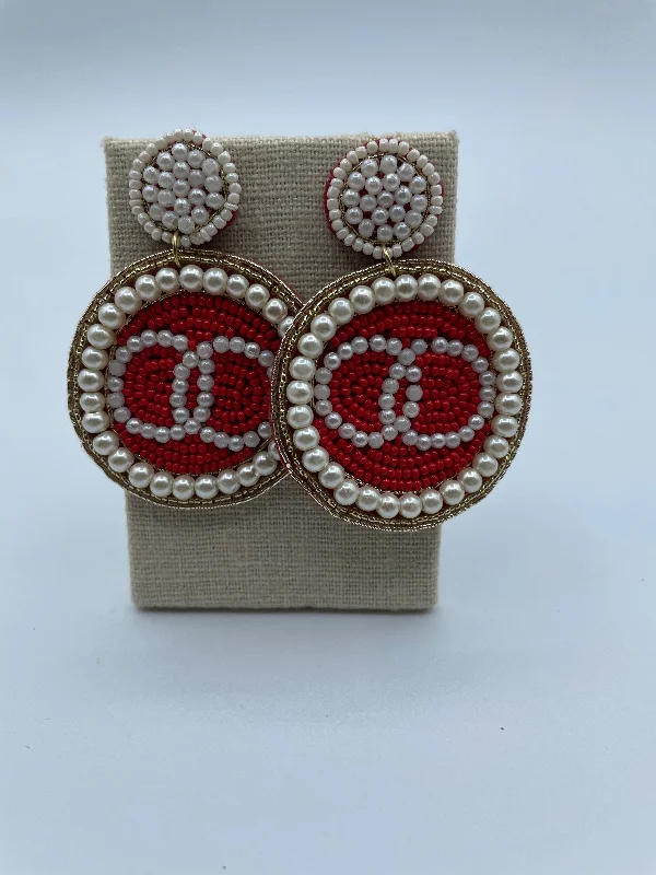 two-tone earrings for women -Red Bead and Pearl Earrings