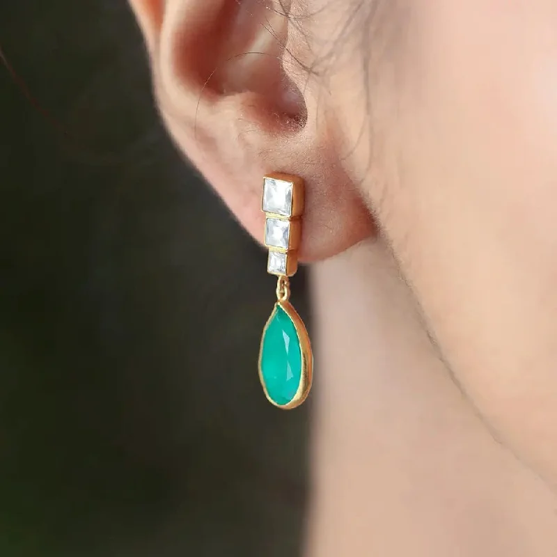 luxury hoop earrings for women -Silver green drop earring