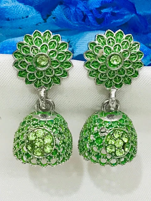 pearl drop earrings for women -Dazzling Green Color Oxidized Printed Work Earrings