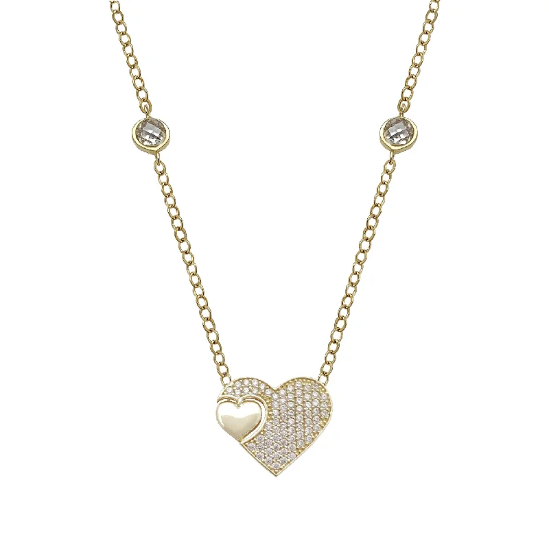 pearl chain necklaces for women -Pave Double Heart Necklace (14K)