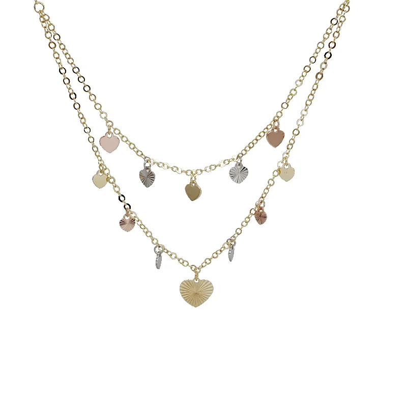 boho necklaces for women -Heart Tricolor Dangling Necklace (14K)