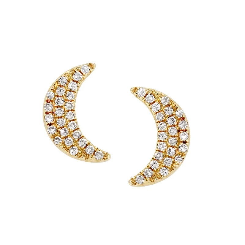 small dangly earrings for women -YELLOW GOLD CRESCENT MOON EARRINGS WITH DIAMONDS, .11 CT TW