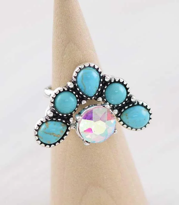 vintage rings for women -Turquoise Glass Stone Ring Set