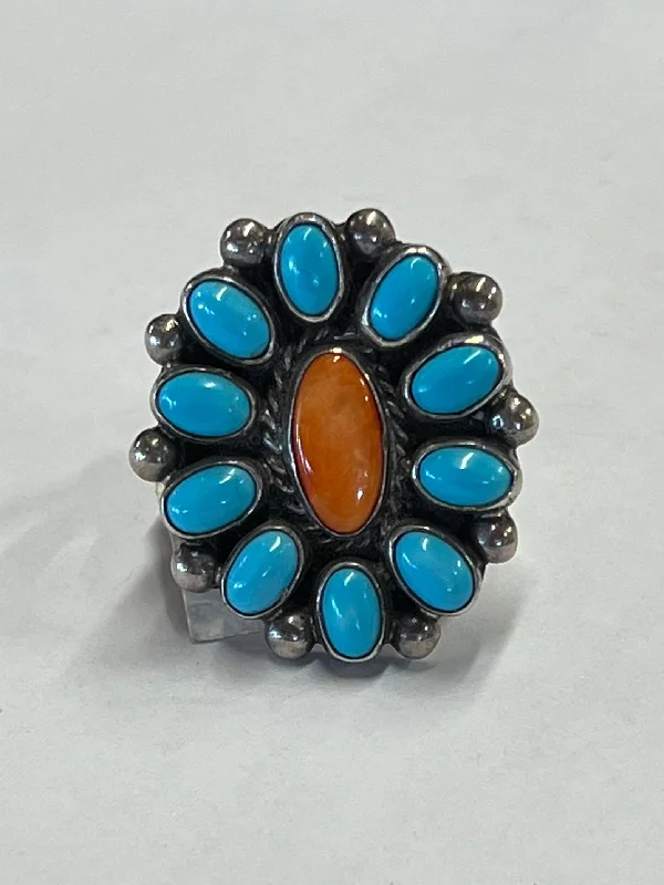 large statement rings for women -Turquoise & Spiny Oyster Sterling Silver Ring