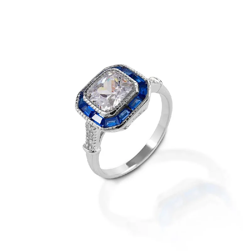 stacked wedding rings for women -Kelly Herd Small Asscher Cut/Blue Spinel Ring - Sterling Silver