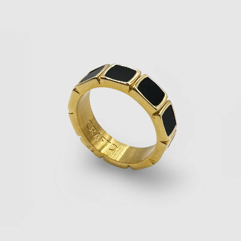 floral rings for women -Onyx Stone Band Ring (Gold)