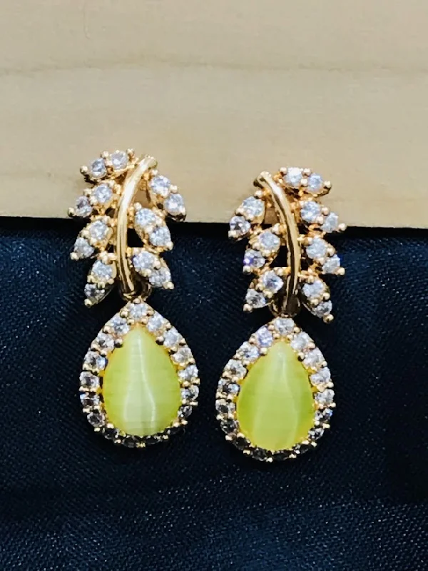 pearl earrings for women -Beautiful Yellow Color American Diamond Earrings