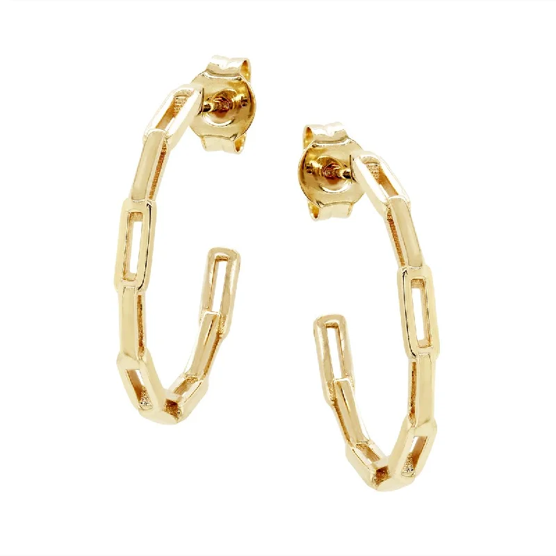 diamond drop earrings for women -YELLOW GOLD PAPERCLIP LINK HOOPS