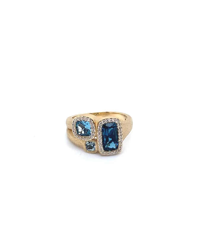 engraved rings for women -Triple Blue Topaz Ring