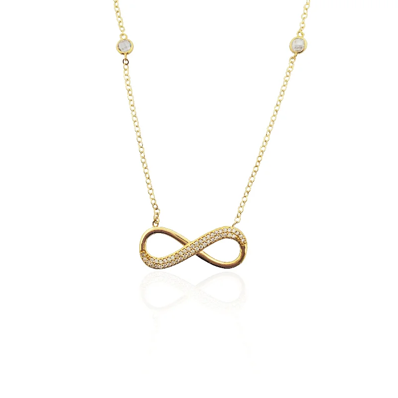 bar necklaces for women -Infinity CZ Pendant Necklace (14K).