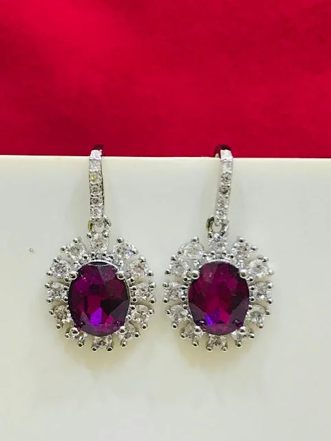 flower earrings for women -Beautiful Purple Color American Diamond Earrings