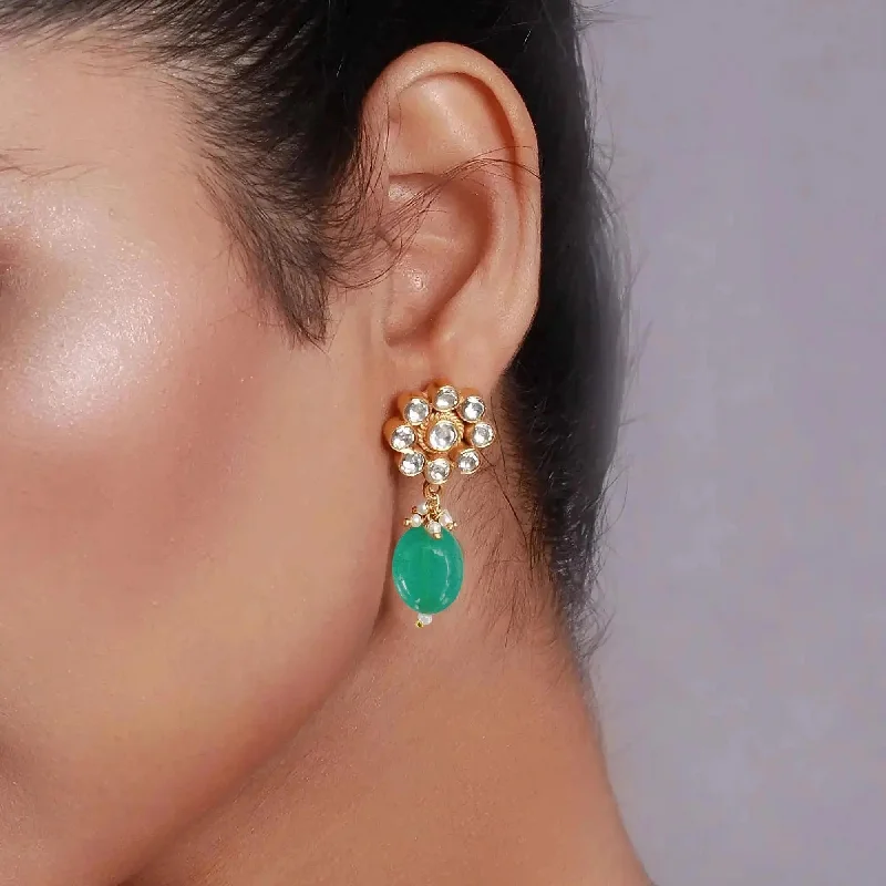 elegant drop earrings for women -Silver Stud with Green Dangler