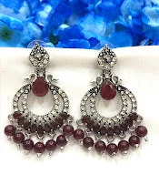 diamond stud earrings with halo for women -Attractive Maroon Color Oxidized Beads Worked Earrings