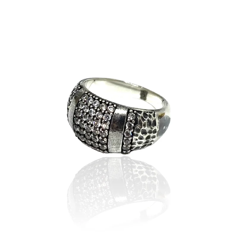 floral rings for women -VINTAGE SILVER PAVE COCKTAIL RING