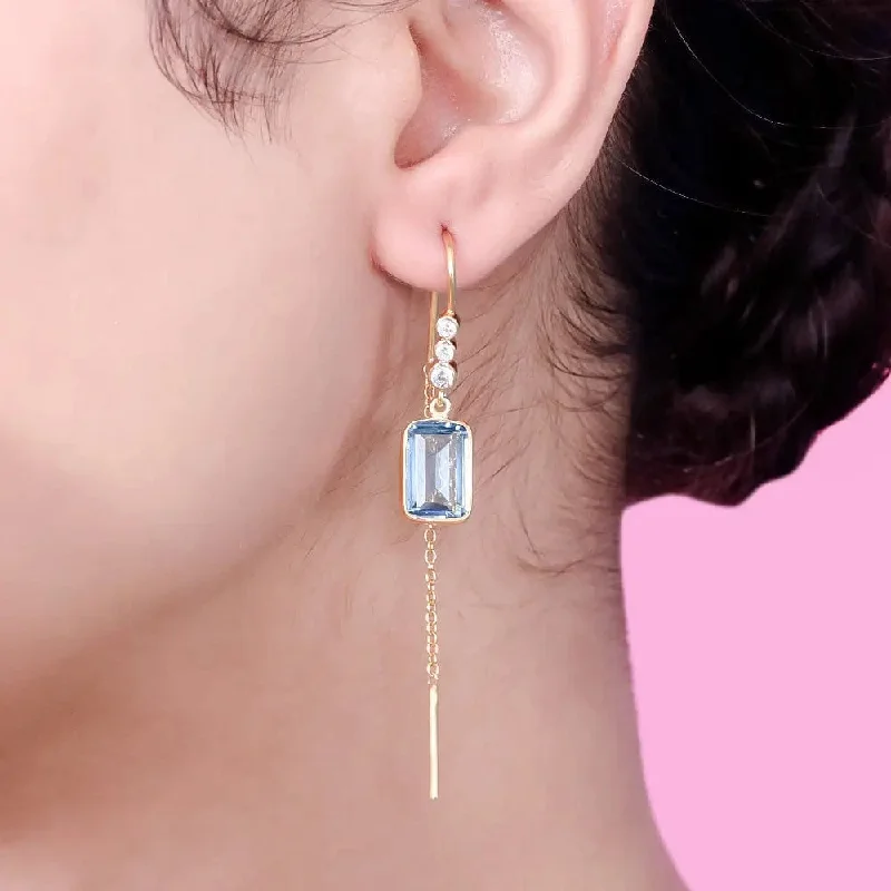 hoop earrings with charms for women -SILVER 92.5 BLUE TOPAZ SUI DHAGA EARRING