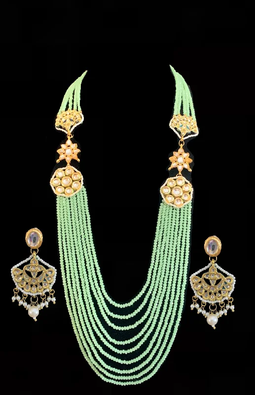 bridal necklaces for women -LN26 Mallika beaded long kundan necklace with earrings ( READY TO SHIP)