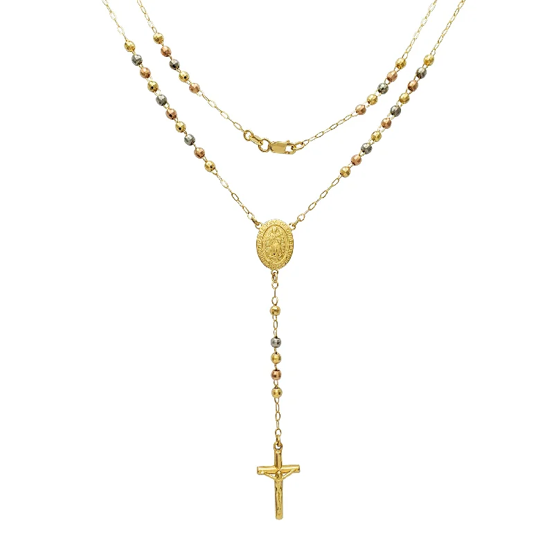 trendy necklaces for women -[Disco-Cuts Beads] Tricolor Nuestra Señora Guadalupe Rosary Necklace (14K)