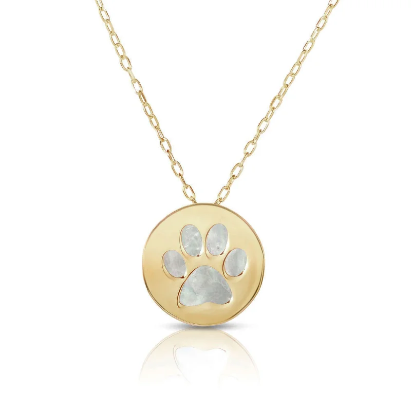 layered silver necklaces for women -Mother of Pearl Paw Medallion Necklace (14K)