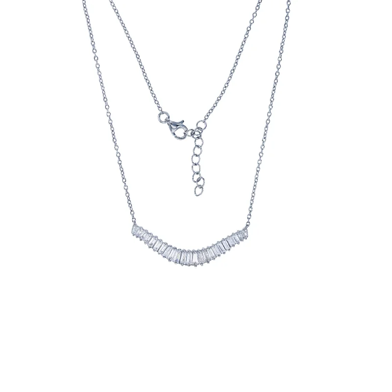 heart-shaped necklaces for women -Curve Baguette Bar Necklace (Silver)