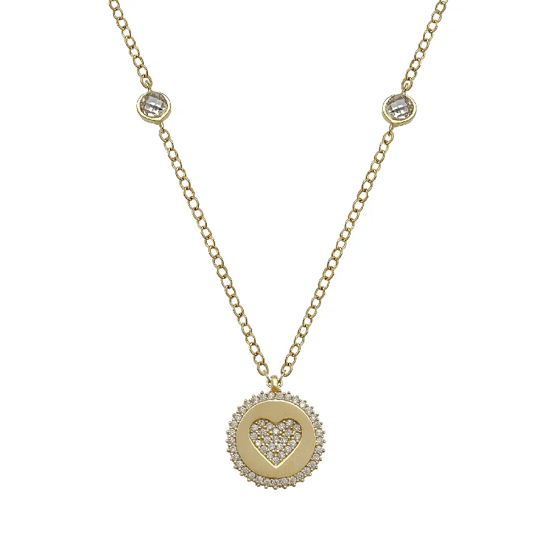 vintage gold necklaces for women -Pave Heart Medallion Necklace (14K)