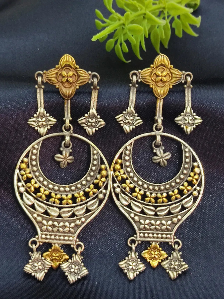 hoop earrings for women -Dual Tone Handcrafted Brass Studded Earrings