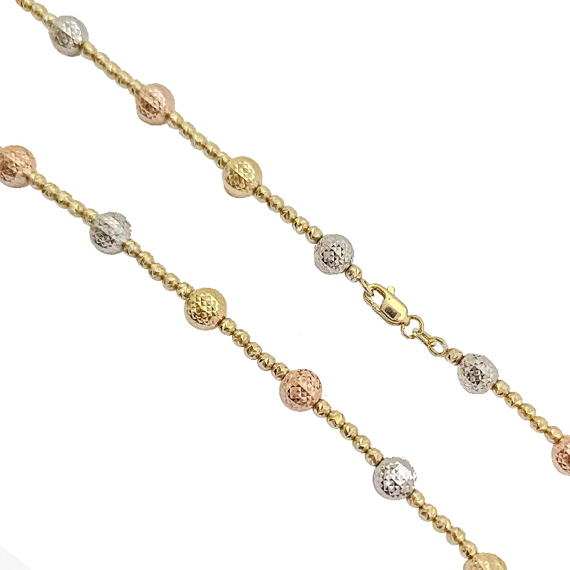 sterling silver chain necklaces for women -Tri-Tone Ball Chain-Necklace (14K)