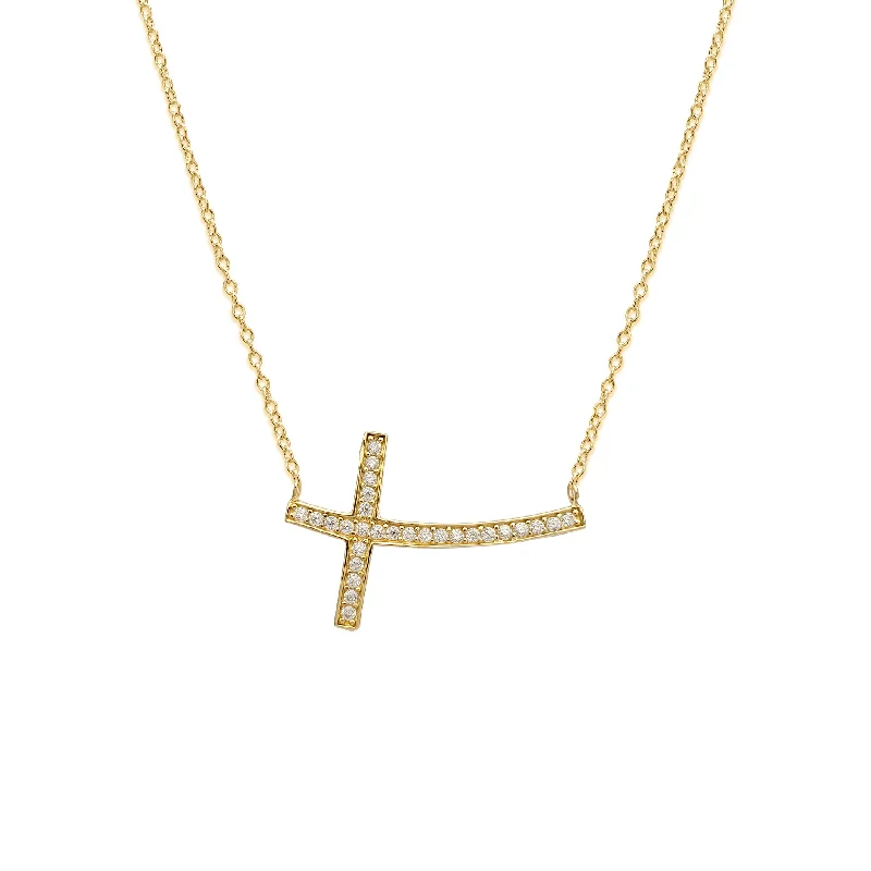 minimalist necklaces for women -Zirconia Sideways Cross Necklace (14K)