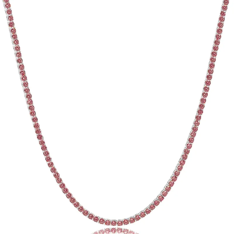 gold necklaces for women -Red Zirconia Tennis Necklace (Silver)