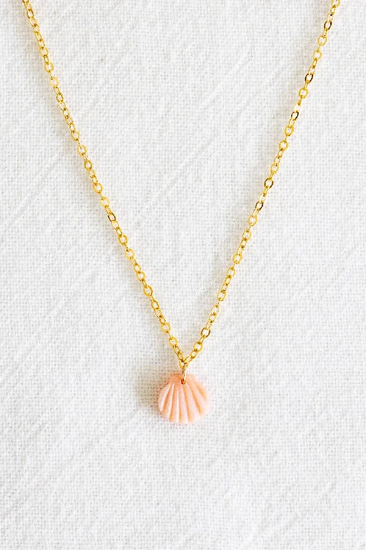 fashion statement necklaces for women -Pink Shell Plain Necklace