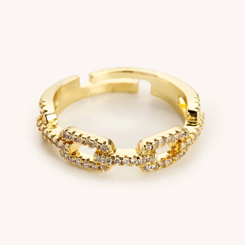 adjustable gemstone rings for women -Gold Chain Link Adjustable Ring