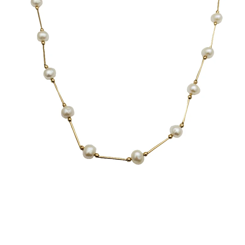 simple necklaces for women -Yellow Gold Pearl Necklace (14K)