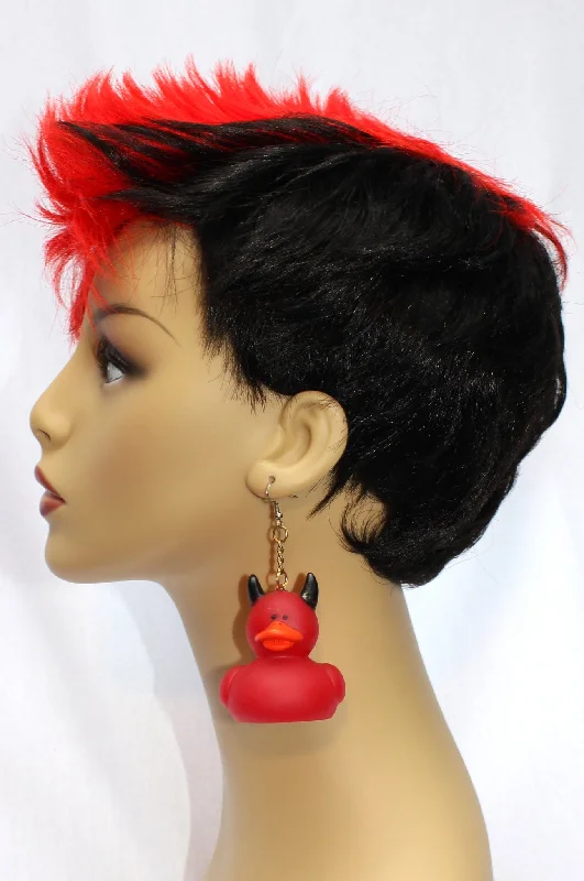 beautiful earrings for women -Devil Rubber Ducky Earrings