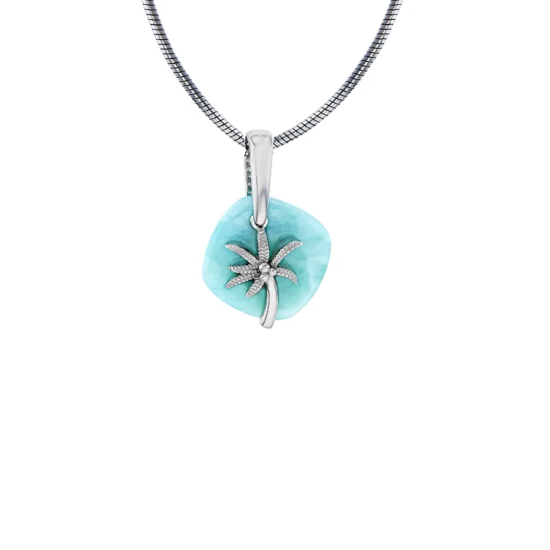 custom pendant necklaces for women -Palm Trees Larimar Necklace (Silver)