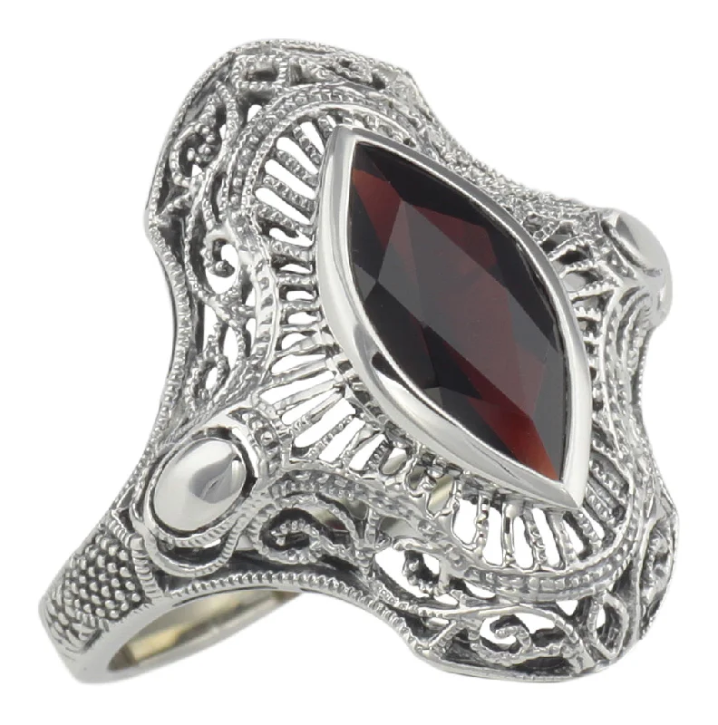 cubic zirconia rings for women -Vintage Inspired Marquise Garnet Ring