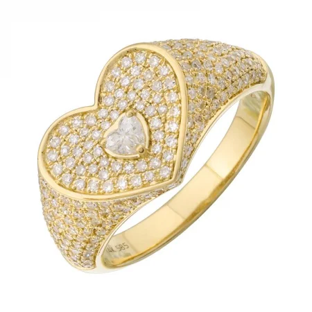 wedding sets for women -Pave Heart Center Bezel Signet Ring