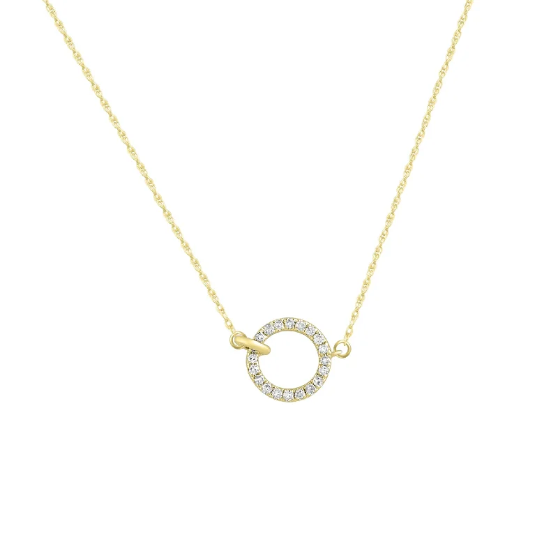 layered silver necklaces for women -Diamond Hoop Necklace (14K)