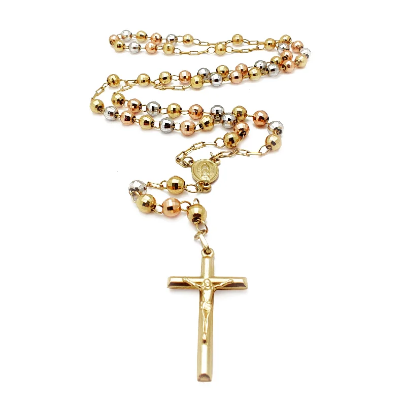 elegant necklaces for women -Rosary Diamond Cut Tri-Tone Necklace (14K)