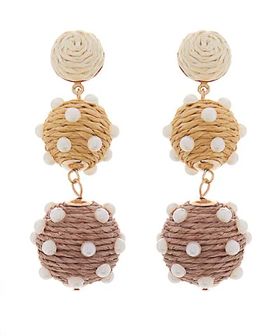 ear jackets for women -Natural Raffia and Pearl Earrings