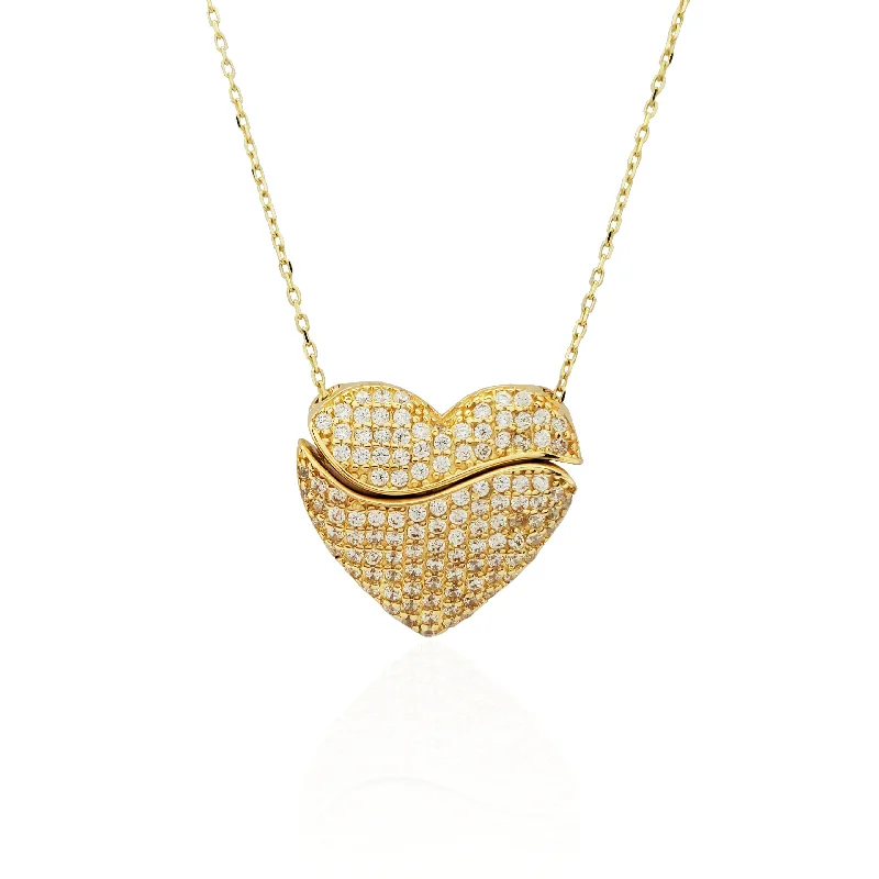 diamond pendant necklaces for women -Double Heart CZ Pendant Necklace (14K).