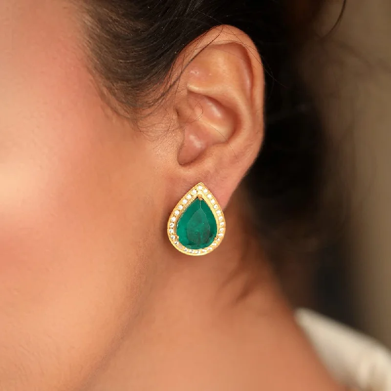 gemstone earrings for women -Silver green pear studs