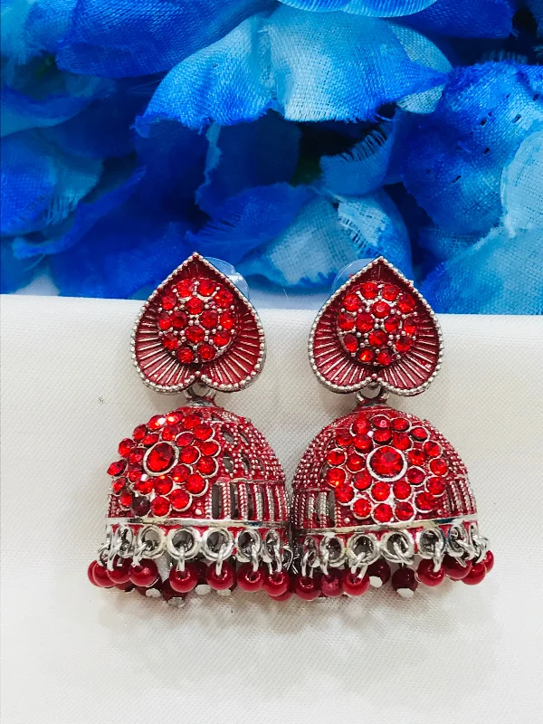 opal earrings for women -Beautiful Red Color Oxidized Earrings For Women