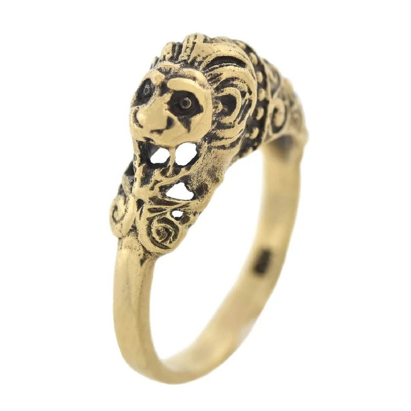 oversized rings for women -Vintage 10kt Lion's Head Figural Ring