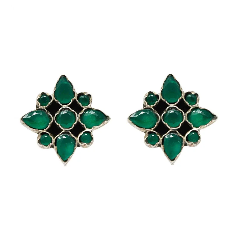 ear jackets for women -Unniyarcha 92.5 Sterling Silver Green Floral Studs