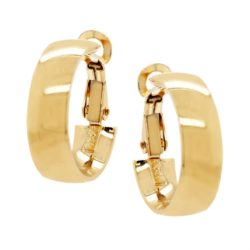 gold ear cuffs for women -HIGH POLISHED YELLOW GOLD WIDE HOOP EARRINGS