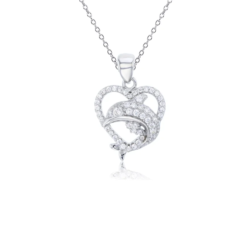 custom necklaces for women -Heart Dolphin Necklace (Silver)