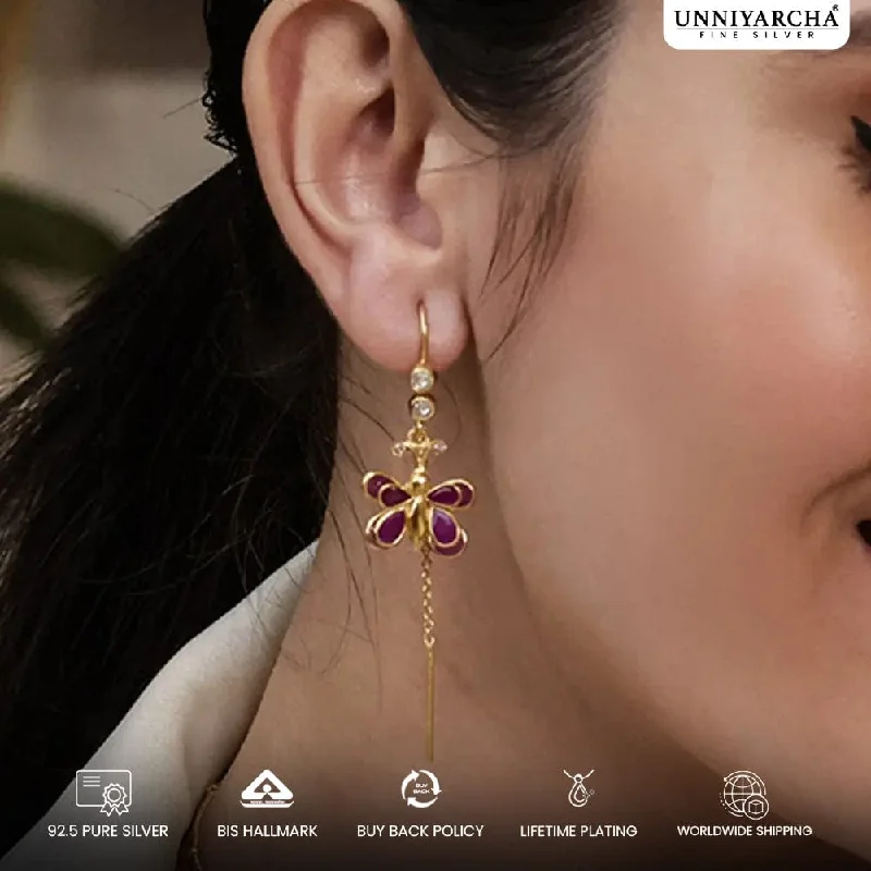 gold drop earrings for women -925 Sterling Silver Butterfly Sui Dhaga Earrings